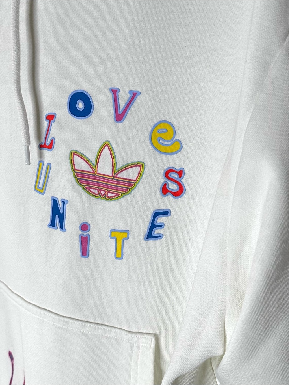 New! Adidas Originals "Love Unites" unisex hoodie in off-white L - Picture 6 of 9